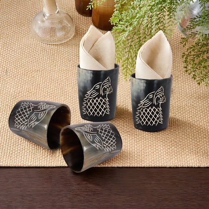 Whiskey Shot Cups Set Viking Wolf Pattern Real Ox Horn 6.5 oz, Pack 4, 8 &amp; 12