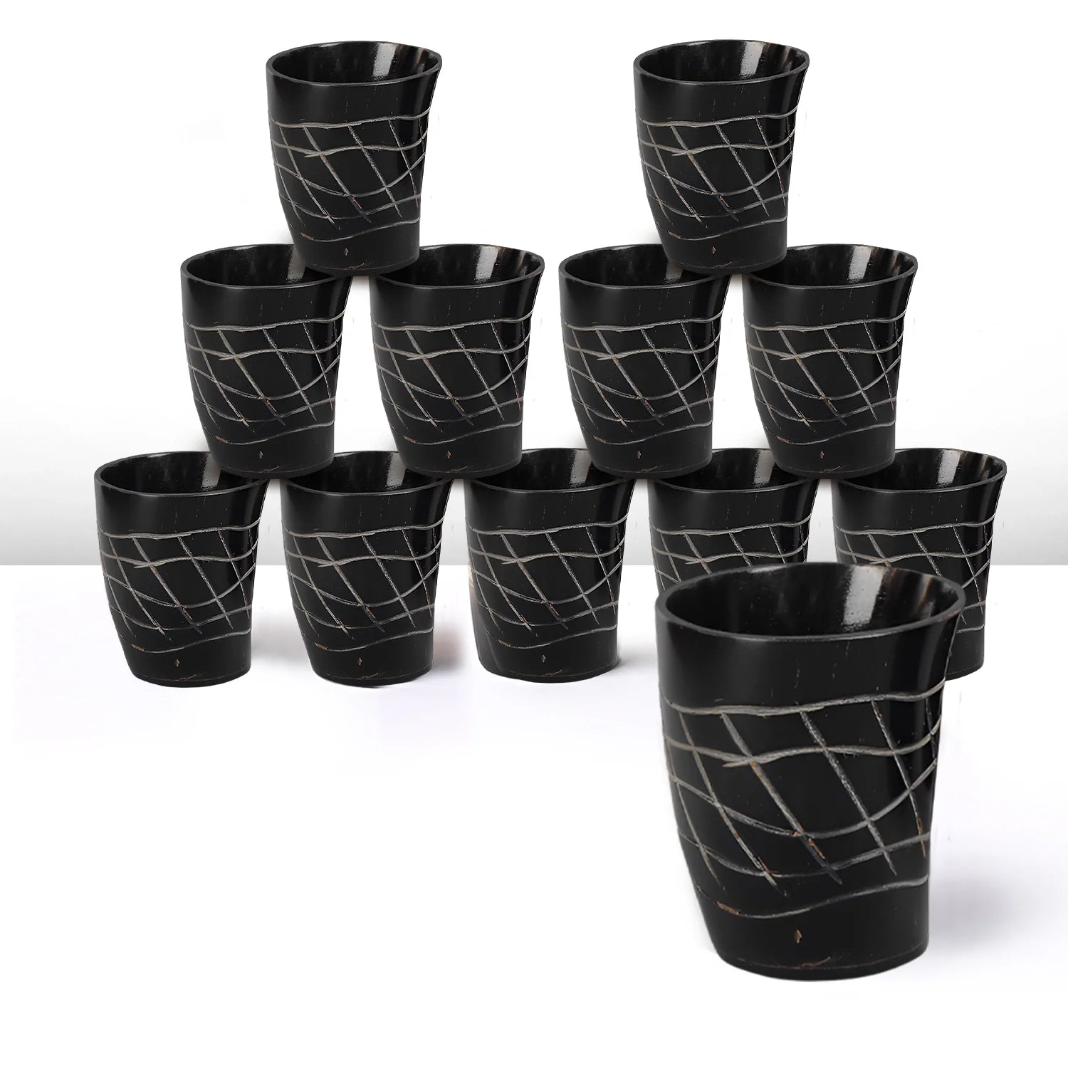 Whiskey Shot Cups Set Web Pattern Real Ox Horn 6.5 oz, Pack 4, 8 &amp; 12