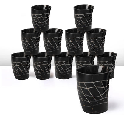 Whiskey Shot Cups Set Web Pattern Real Ox Horn 6.5 oz, Pack 4, 8 &amp; 12