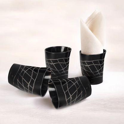 Whiskey Shot Cups Set Web Pattern Real Ox Horn 6.5 oz, Pack 4, 8 &amp; 12