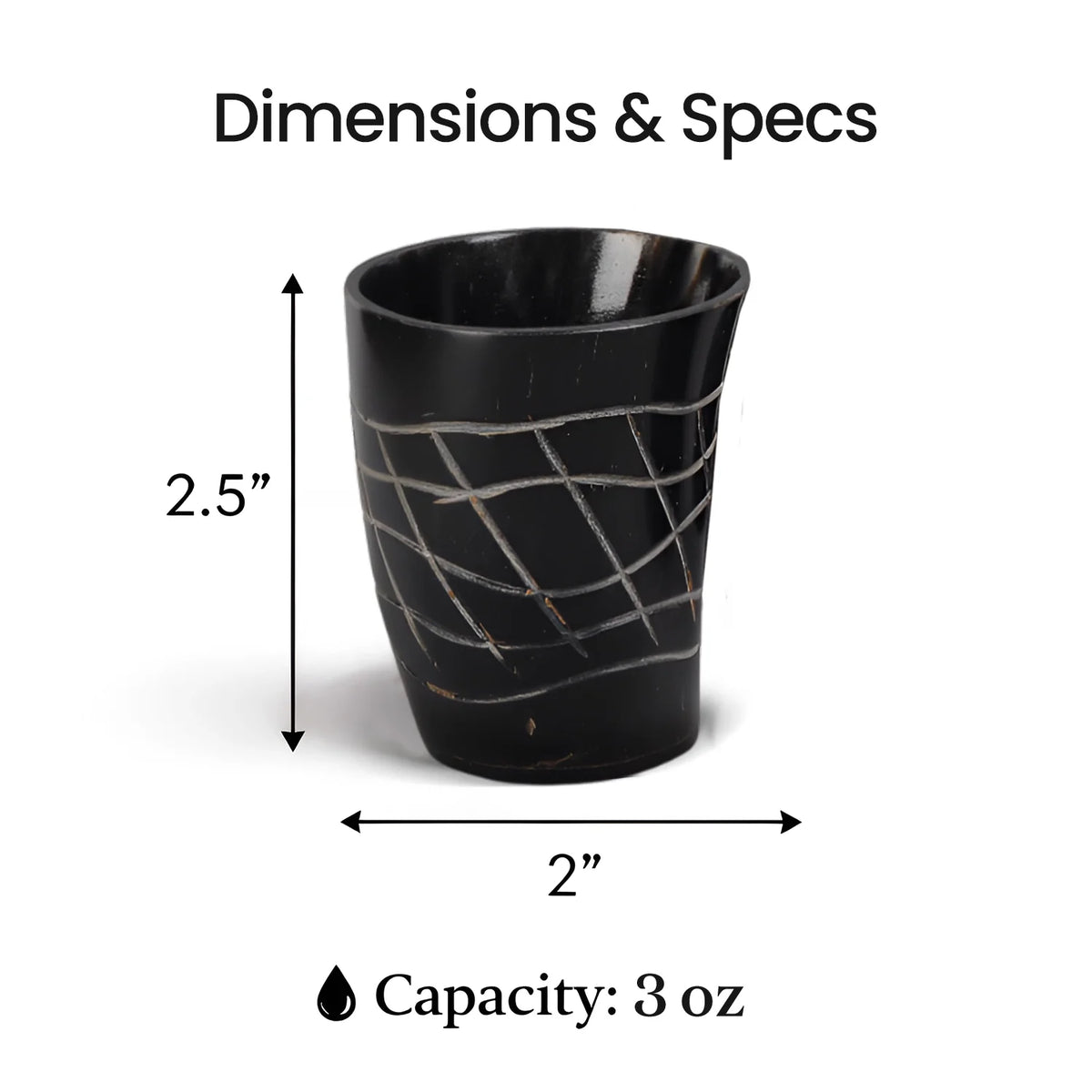Whiskey Shot Cups Set Web Pattern Real Ox Horn 6.5 oz, Pack 4, 8 &amp; 12