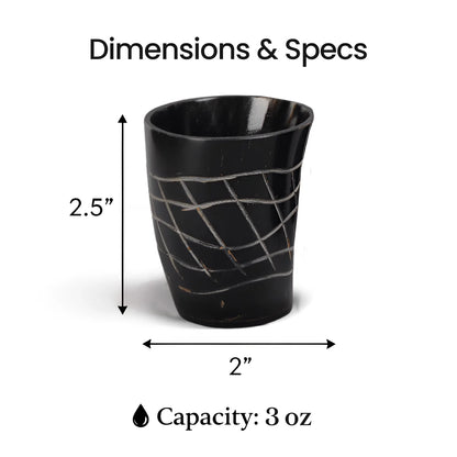 Whiskey Shot Cups Set Web Pattern Real Ox Horn 6.5 oz, Pack 4, 8 &amp; 12