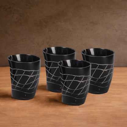 Whiskey Shot Cups Set Web Pattern Real Ox Horn 6.5 oz, Pack 4, 8 &amp; 12