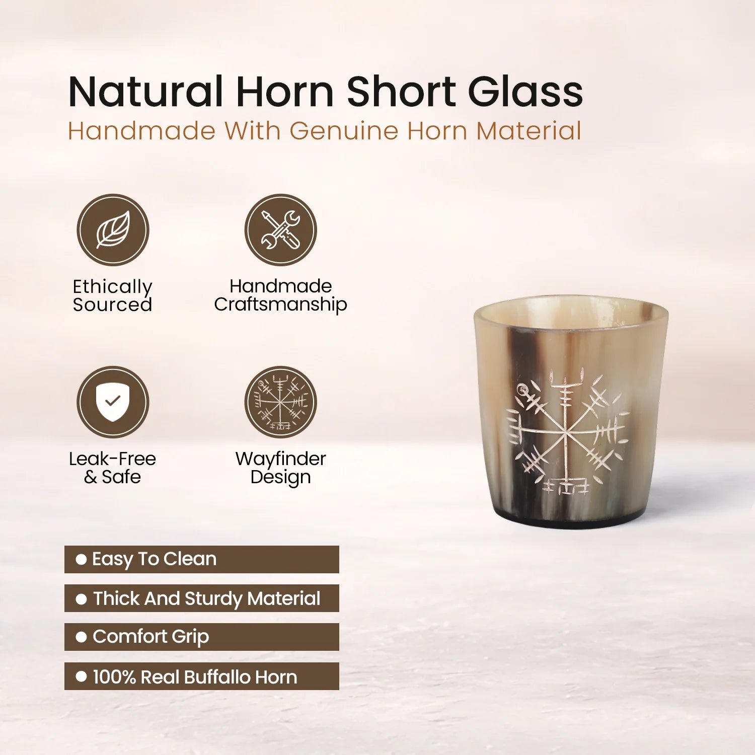Whiskey Shot Cups Set Wayfinder Pattern Real Ox Horn 6.5 oz, Pack 4, 8 &amp; 12