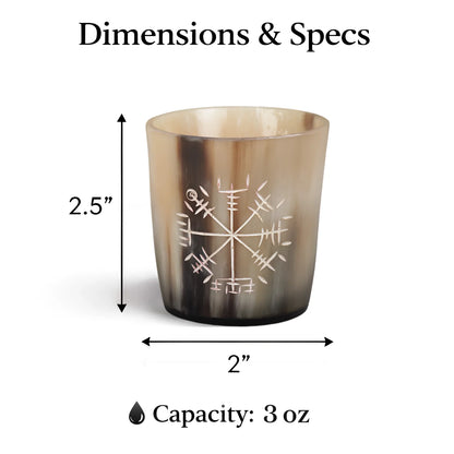 Whiskey Shot Cups Set Wayfinder Pattern Real Ox Horn 6.5 oz, Pack 4, 8 &amp; 12