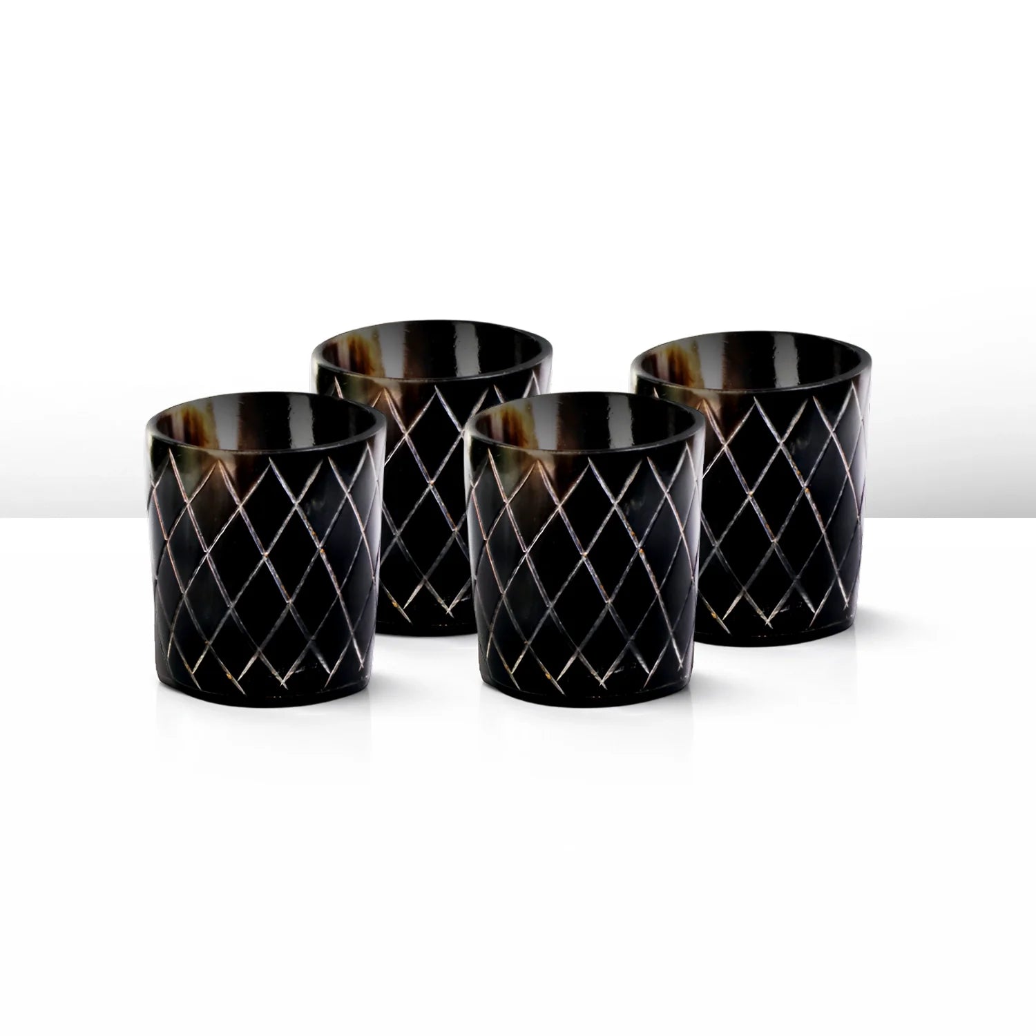 Whiskey Shot Cups Set Crisscross Pattern Real Ox Horn 6.5 oz, Pack 4, 8 &amp; 12