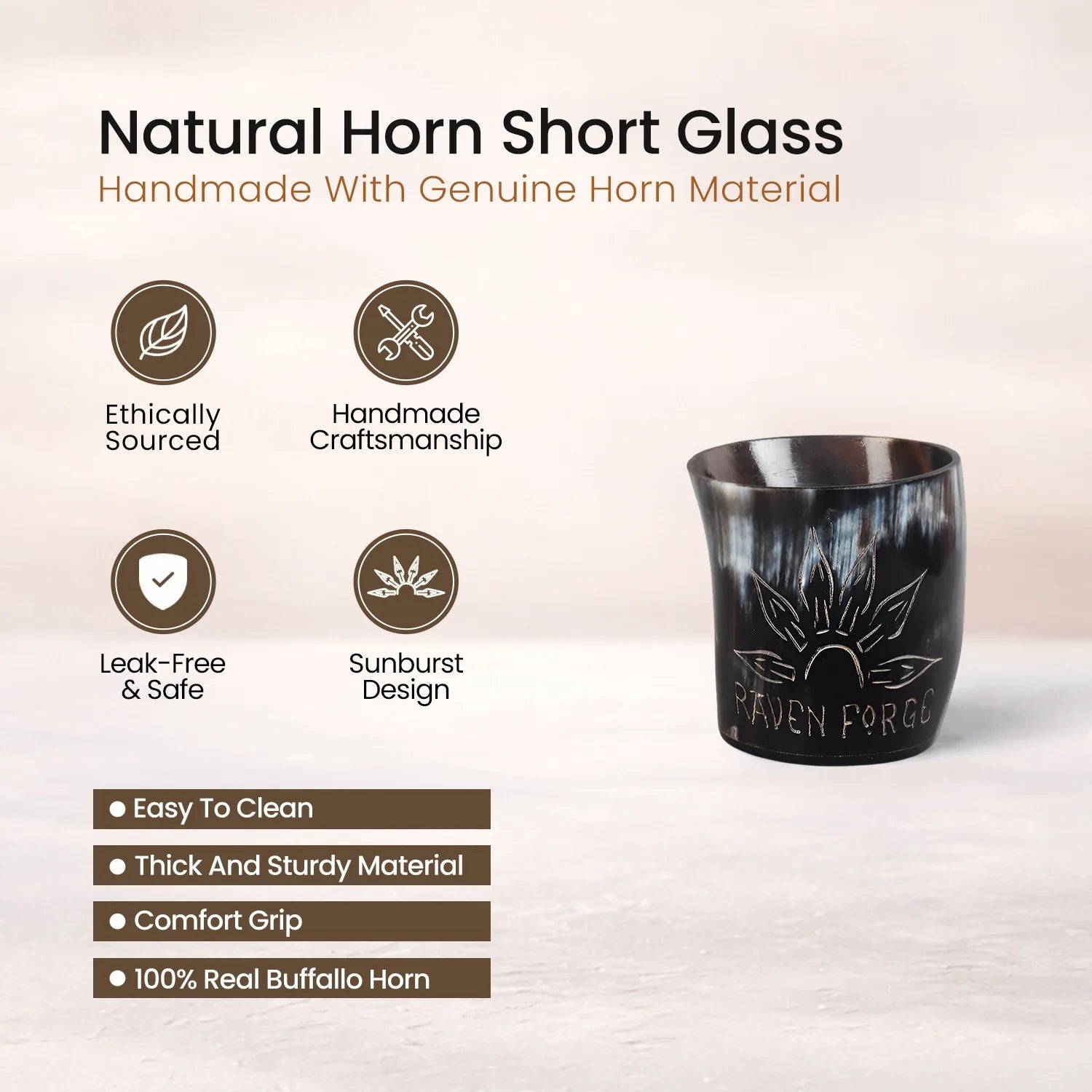 Whiskey Shot Cups Set Sunburst Pattern Real Ox Horn 6.5 oz, Pack 4, 8 &amp; 12