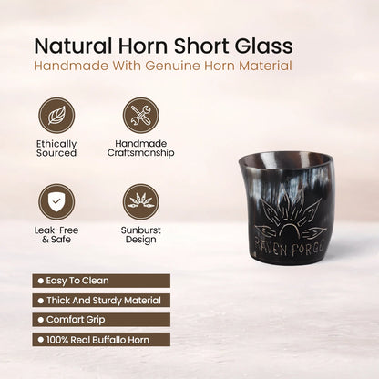 Whiskey Shot Cups Set Sunburst Pattern Real Ox Horn 6.5 oz, Pack 4, 8 &amp; 12