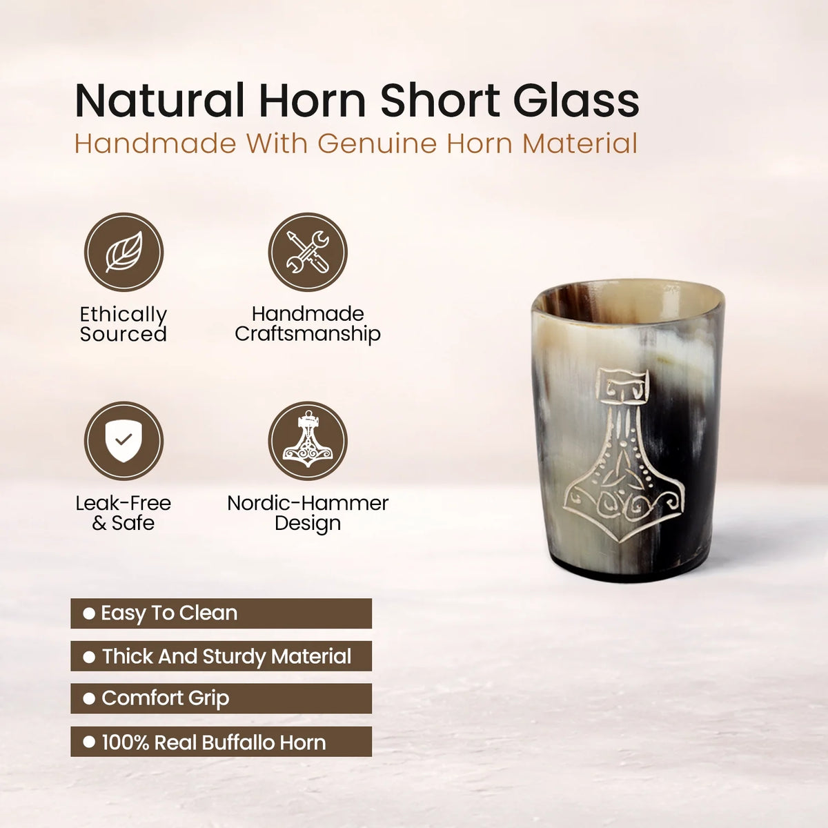 Whiskey Shot Cups Set Nordic Hammer Pattern Real Ox Horn 6.5 oz, Pack 4, 8 &amp; 12