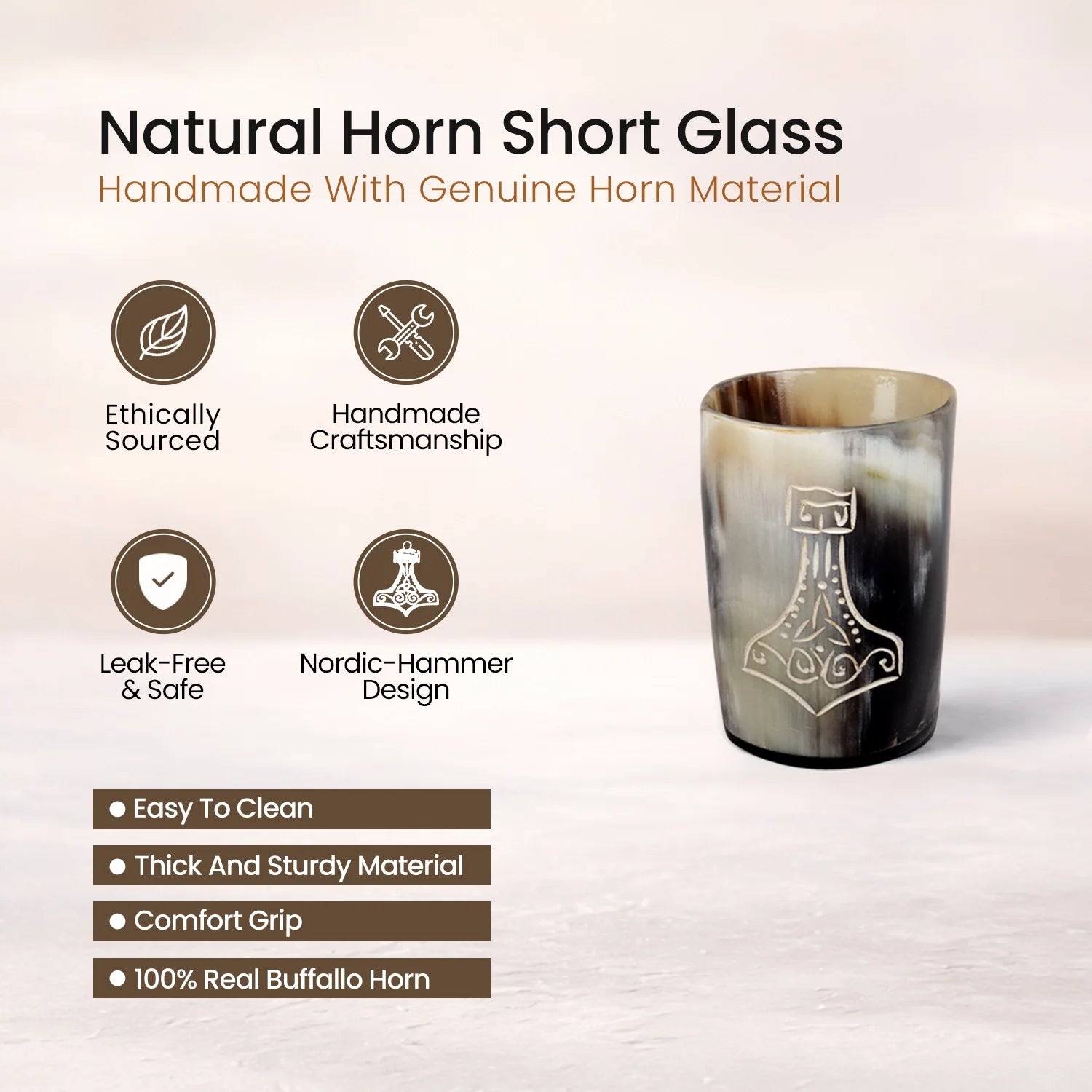 Whiskey Shot Cups Set Nordic Hammer Pattern Real Ox Horn 6.5 oz, Pack 4, 8 &amp; 12