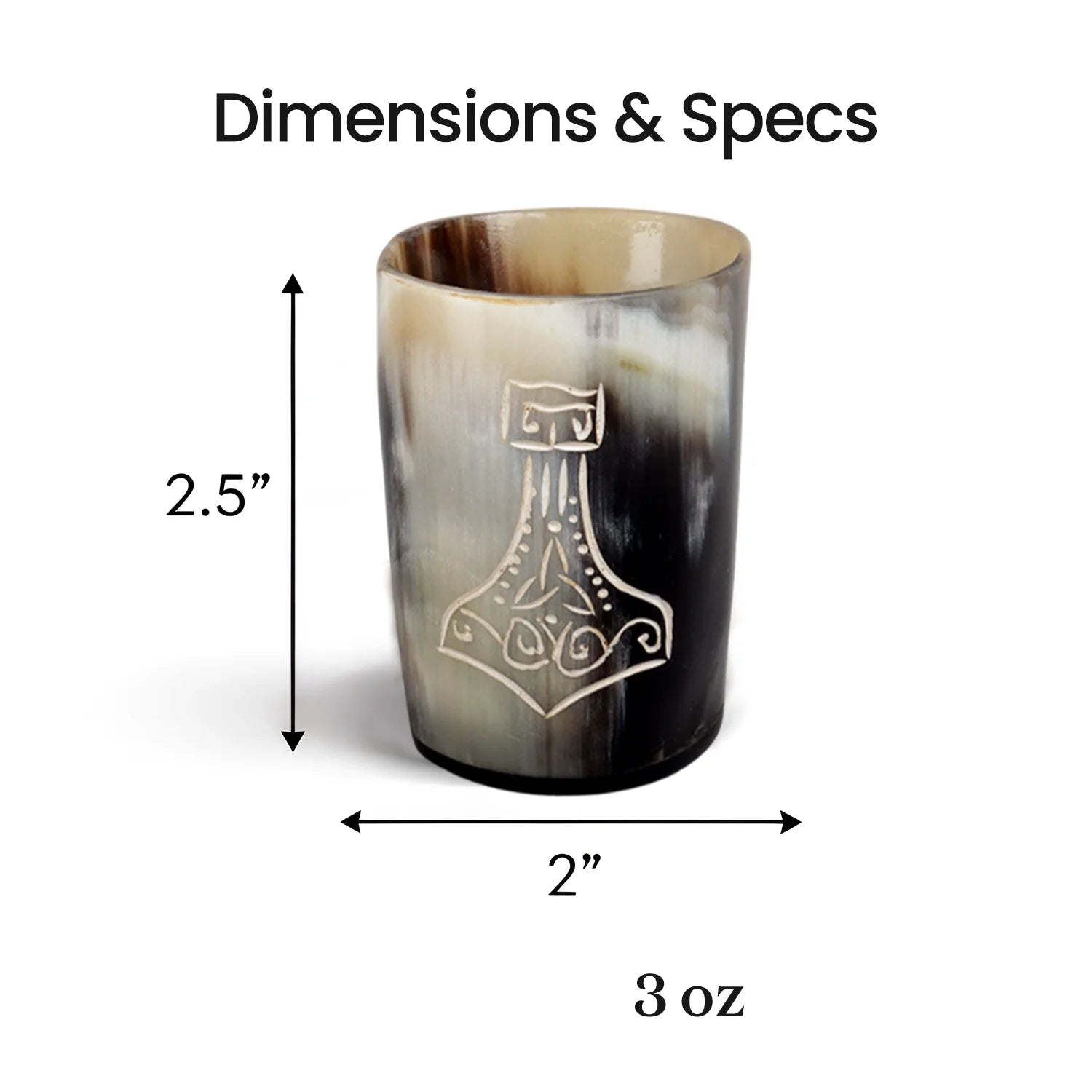 Whiskey Shot Cups Set Nordic Hammer Pattern Real Ox Horn 6.5 oz, Pack 4, 8 &amp; 12