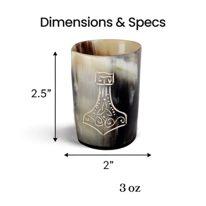 Whiskey Shot Cups Set Nordic Hammer Pattern Real Ox Horn 6.5 oz, Pack 4, 8 &amp; 12