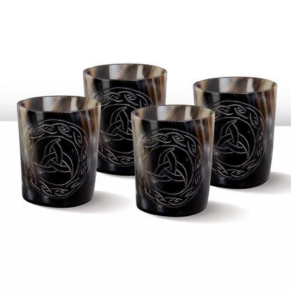 Whiskey Shot Cups Set Eternal Pattern Real Ox Horn 6.5 oz, Pack 4, 8 &amp; 12