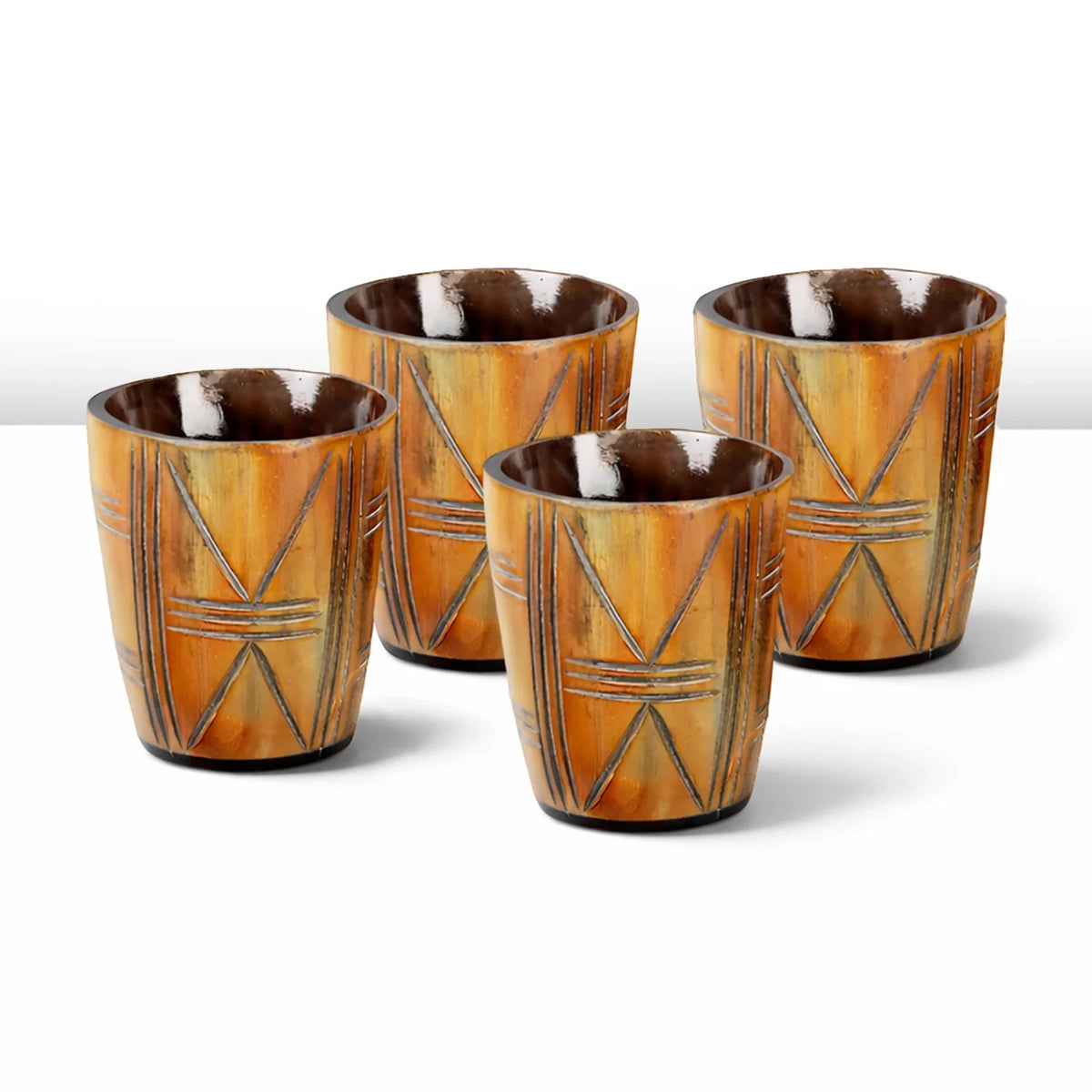 Whiskey Shot Cups Set Crossroad Pattern Real Ox Horn 6.5 oz, Pack 4, 8 &amp; 12