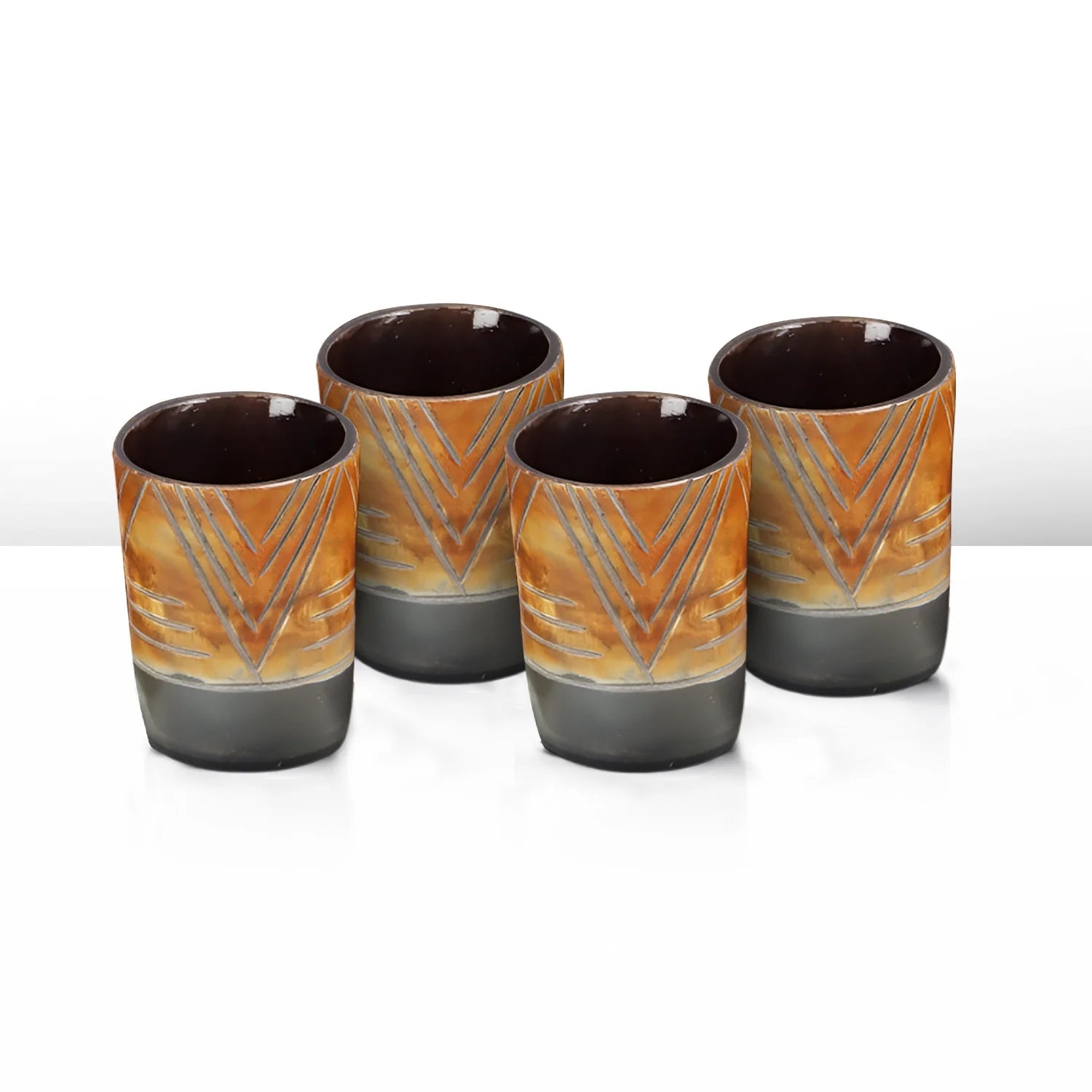Whiskey Shot Cups Set Chevron Pattern Real Ox Horn 6.5 oz, Pack 4, 8 &amp; 12