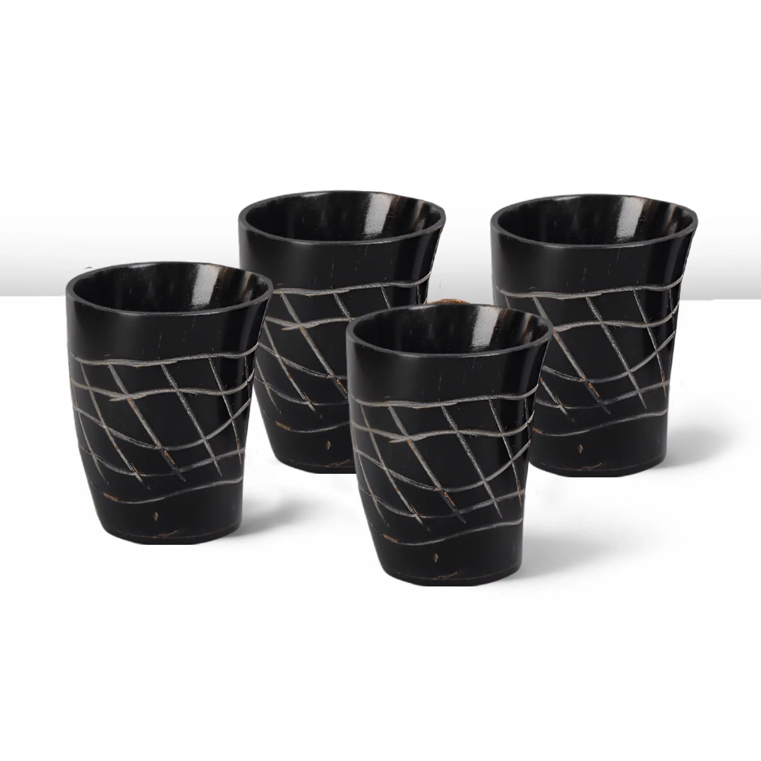 Whiskey Shot Cups Set Web Pattern Real Ox Horn 6.5 oz, Pack 4, 8 &amp; 12