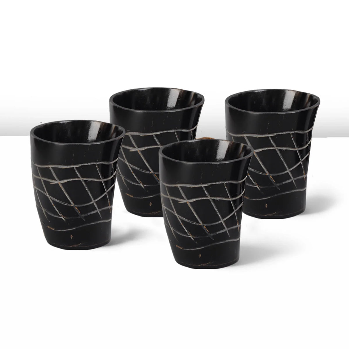 Whiskey Shot Cups Set Web Pattern Real Ox Horn 6.5 oz, Pack 4, 8 &amp; 12