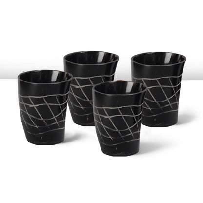 Whiskey Shot Cups Set Web Pattern Real Ox Horn 6.5 oz, Pack 4, 8 &amp; 12