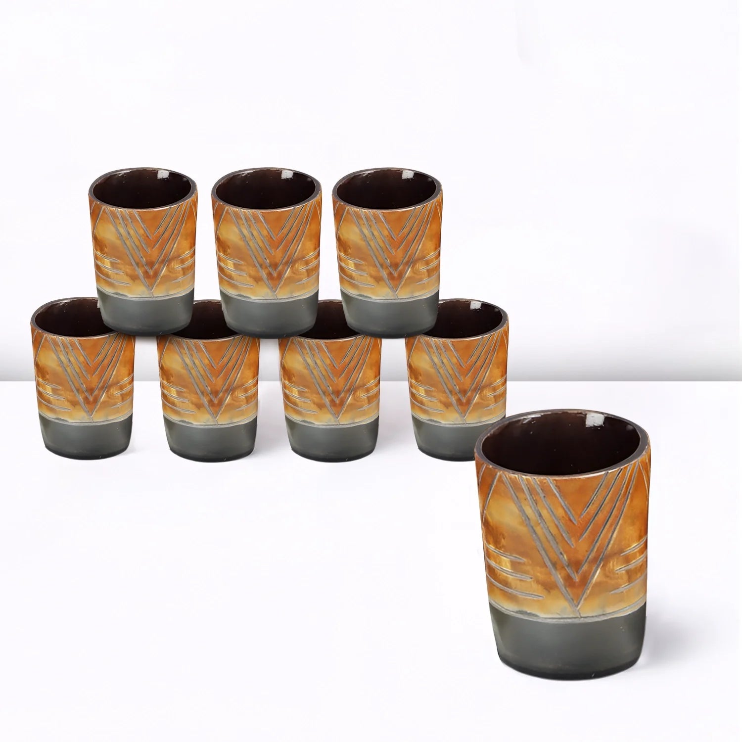 Whiskey Shot Cups Set Chevron Pattern Real Ox Horn 6.5 oz, Pack 4, 8 &amp; 12