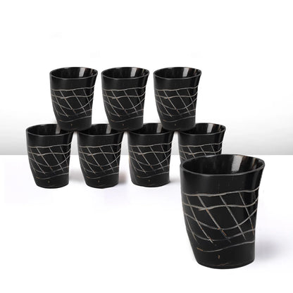 Whiskey Shot Cups Set Web Pattern Real Ox Horn 6.5 oz, Pack 4, 8 &amp; 12